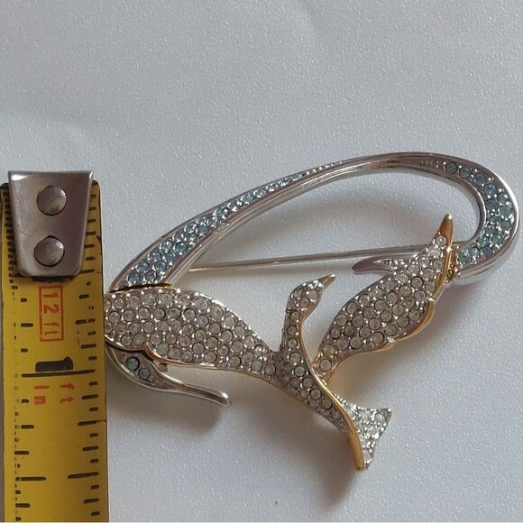 Vintage 1999 Swarovski Flying Bird Freedom Brooch Pin Crystal Paved Two Tones - Picture 9 of 9